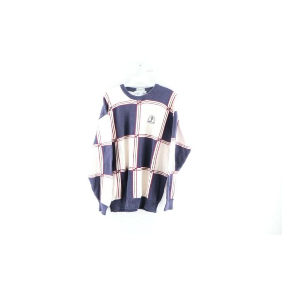 Vintage 90s Mens Medium 1993 PGA Championship Spell Out Checkered Knit Sweater